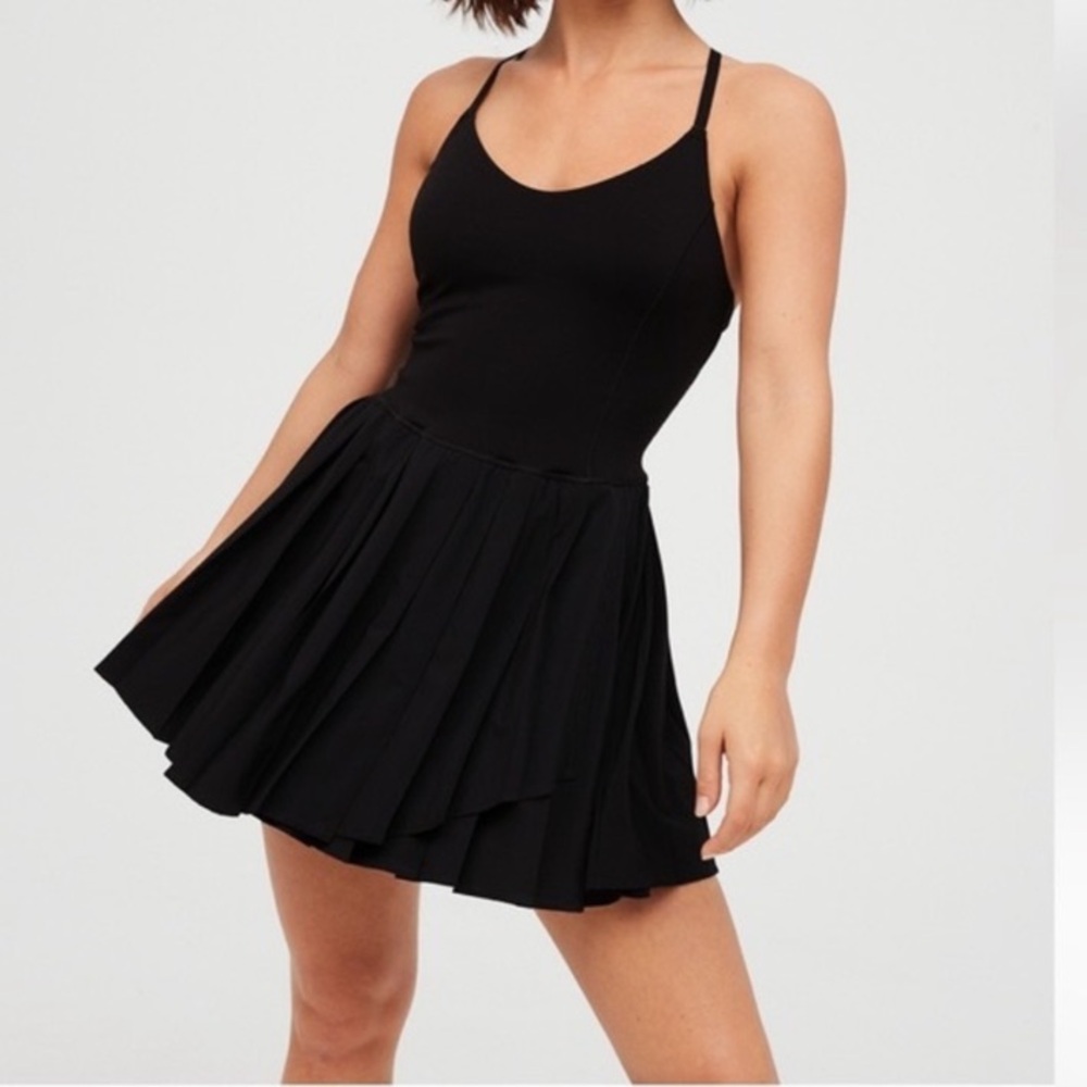 Offline Aerie Black Pleated Strappy Athletic Tennis Dress XXS